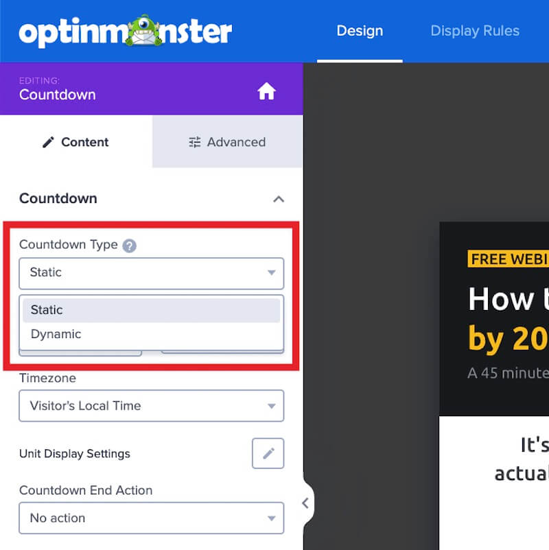 Set the countdown timer type - OptinMonster Set the countdown timer type