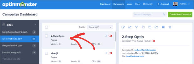 Choose your campaign in your OM dashboard-min - OptinMonster Choose your campaign in your OM dashboard