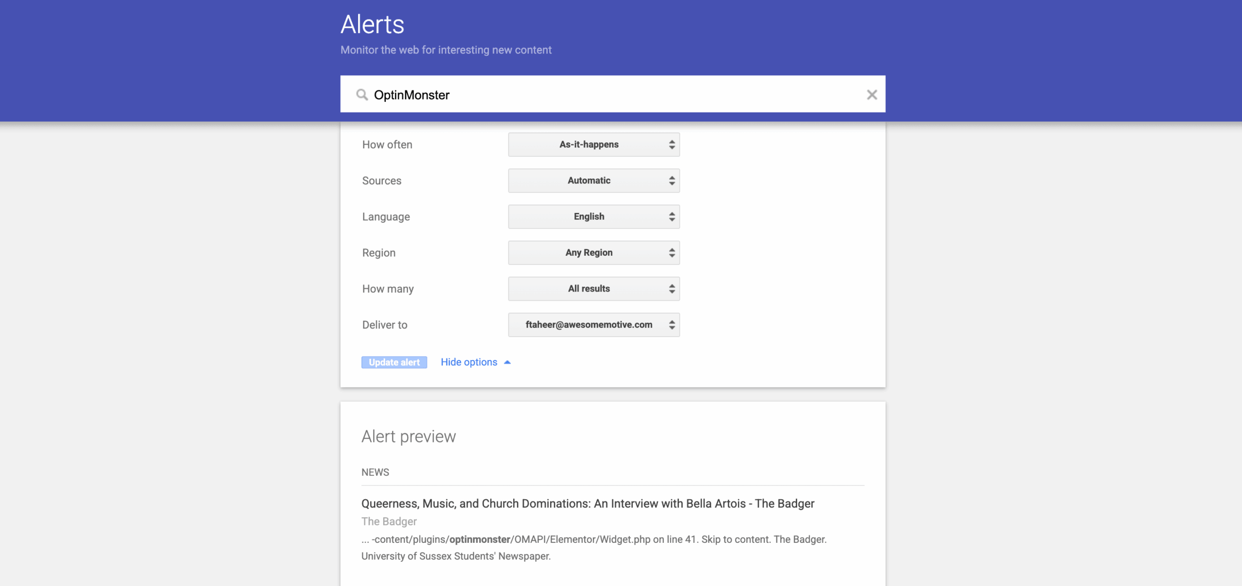 Google Alerts - OptinMonster