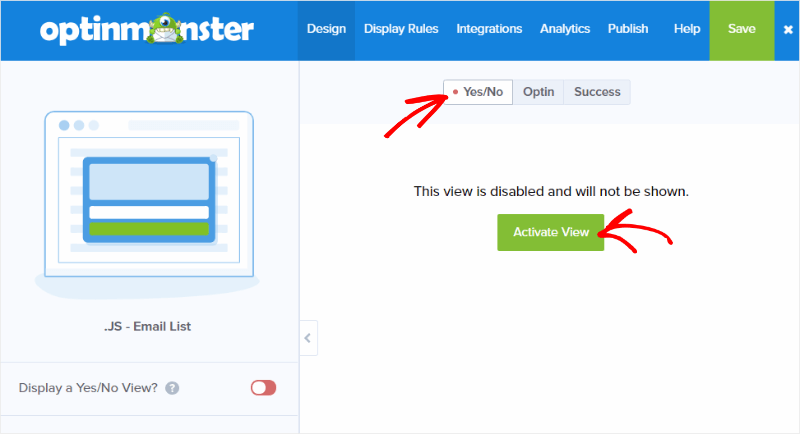 prod-comp-yes-no-view - OptinMonster optinmonster two-step campaign with yes/no buttons